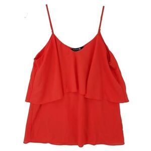 Forever 21 Coral Mixed Fabric Sleeveless Tiered Tank Top MED